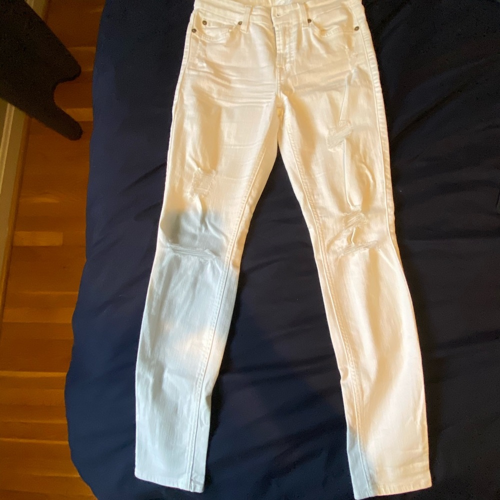 7 For All Mankind White Distressed Jeans